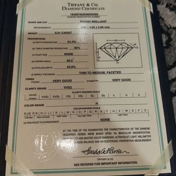Tiffany and Co. Ring Solitaire Diamond 0.31ct Platinum - Picture 6 of 6
